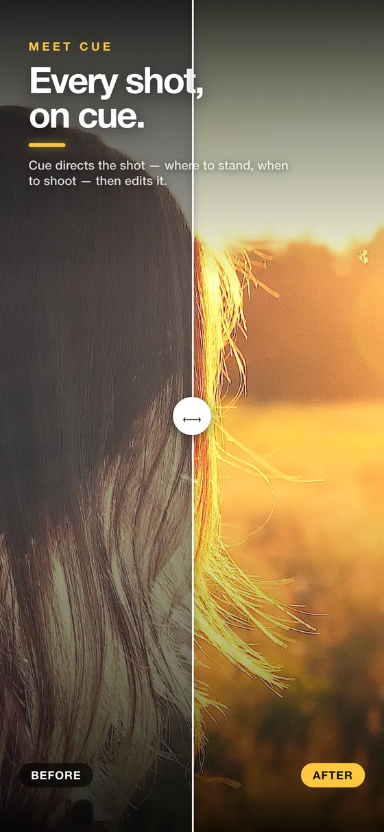 Before and after — Cue auto-edits your shot